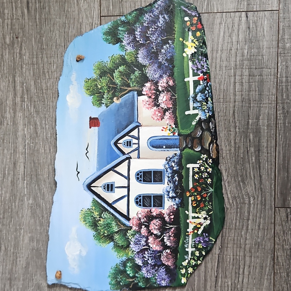 Beautiful Floral Home Hanging Picture Painting On Slate Decor